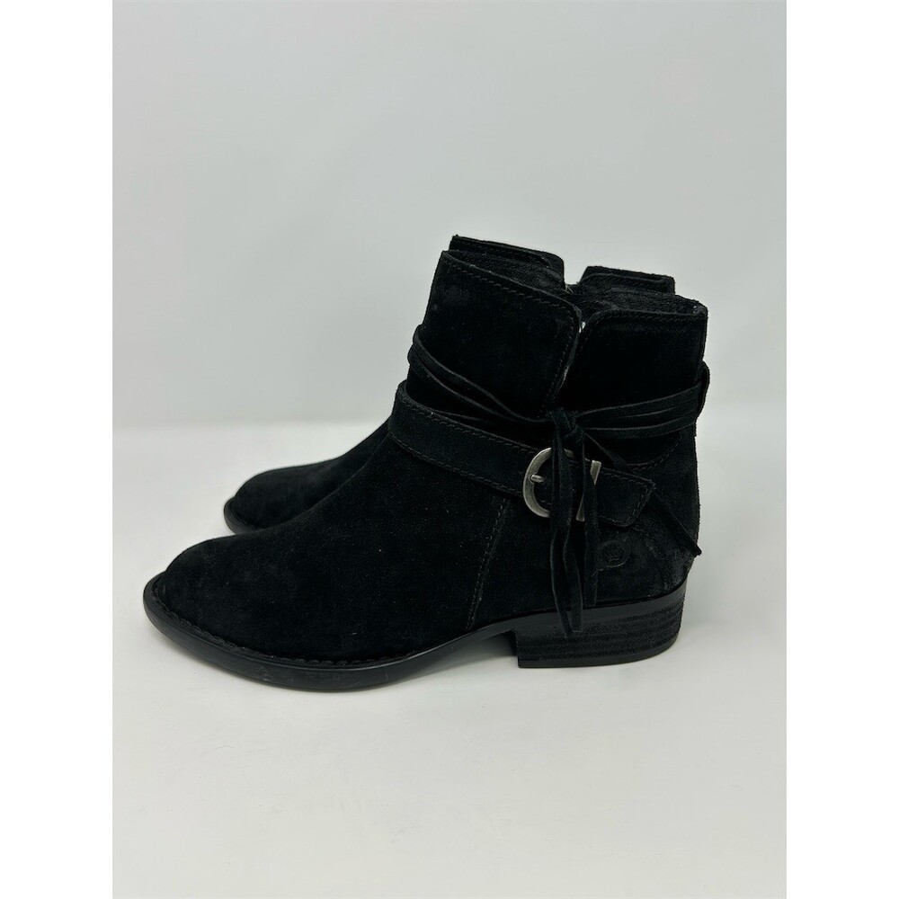 Born Bridgett Womens Booties Black Ankle Wrap Strap Buckle Side Zip Size 6.5 - Picture 7 of 11